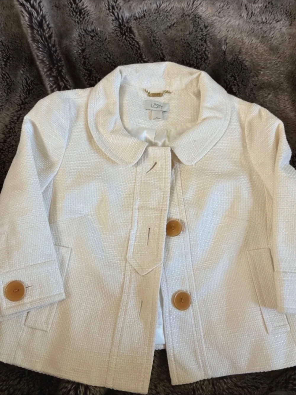 LOFT Cream Girls' Textured Button-Front Blazer